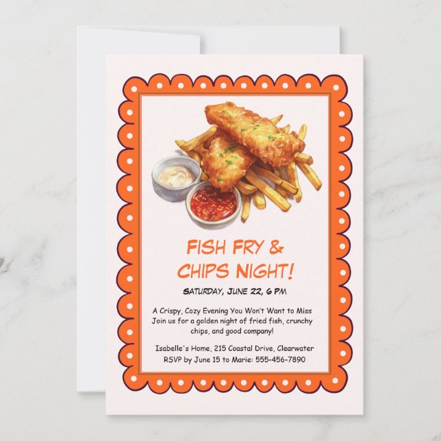 Friture de poisson & frites – Invitation décontrac (Devant)