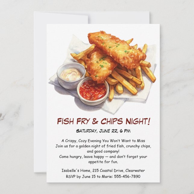 Friture de poisson & frites – Invitation décontrac (Devant)