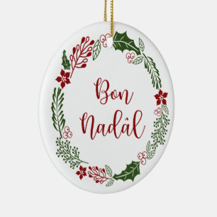 Friulian Merry Christmas Wreath, Bon Nadâl Keramik Ornament