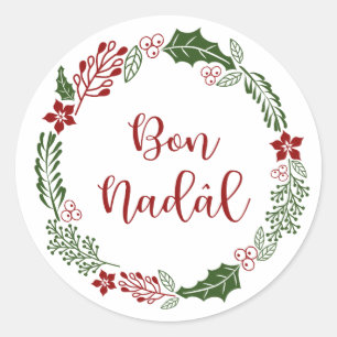 Friulian Merry Christmas Wreath, Bon Nadâl Runder Aufkleber
