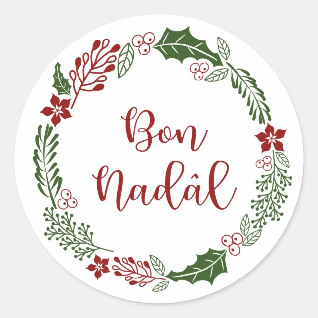Friulian Merry Christmas Wreath, Bon Nadâl Runder Aufkleber (Vorderseite)