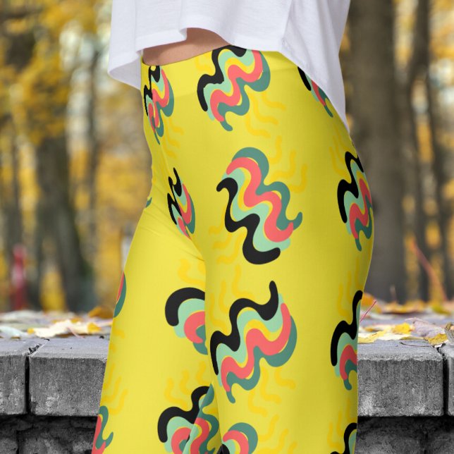 Frivolly Dandelion Yellow Finger Paint Pattern Leggings (Finger Paint on Dandelion)