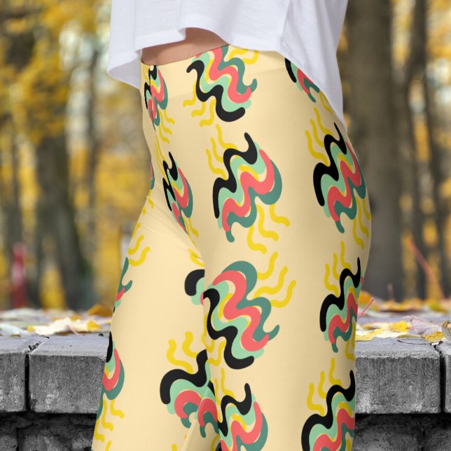 Frivolly Yellow Beige Finger Paint Pattern Leggings (Finger Paint on Beige Leggings)