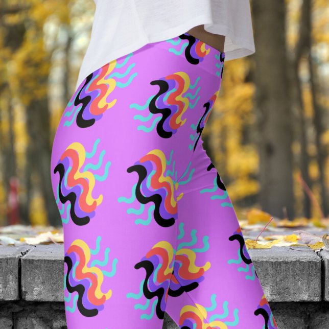 Frivolous Blue Finger Paint Pattern Leggings (Finger Paint on Heliotrope)
