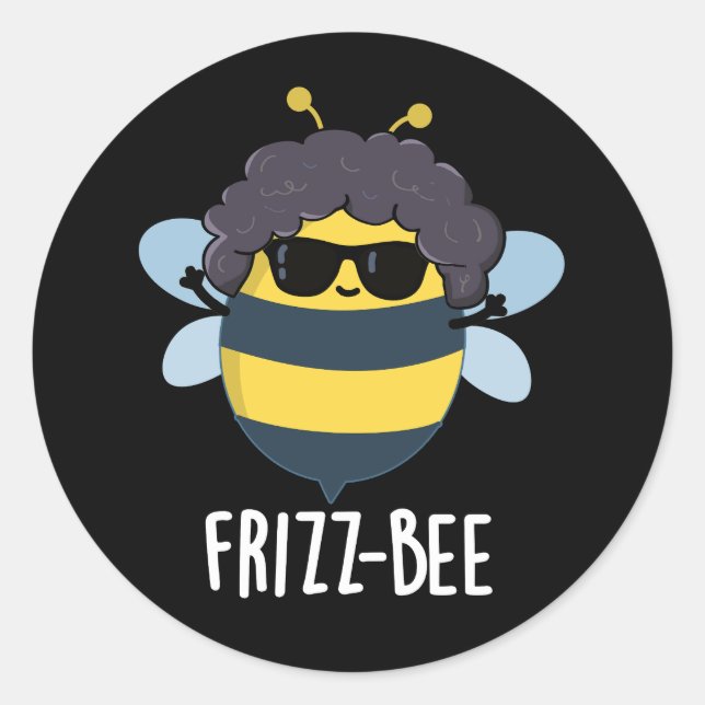 Frizz-Bee Funny Afro Bee Pun Dark BG Runder Aufkleber (Vorderseite)
