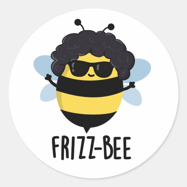 Frizz-Bee Funny Afro Bee Pun Runder Aufkleber (Vorderseite)