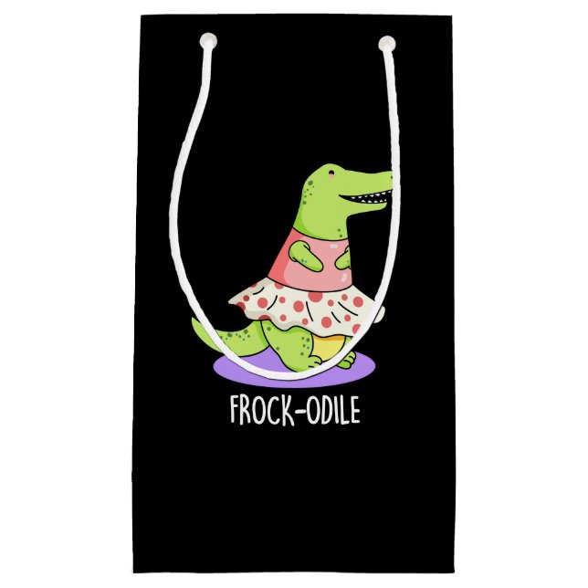 Frockodile Funny Crocodile Pun Dark BG Kleine Geschenktüte (Vorderseite)