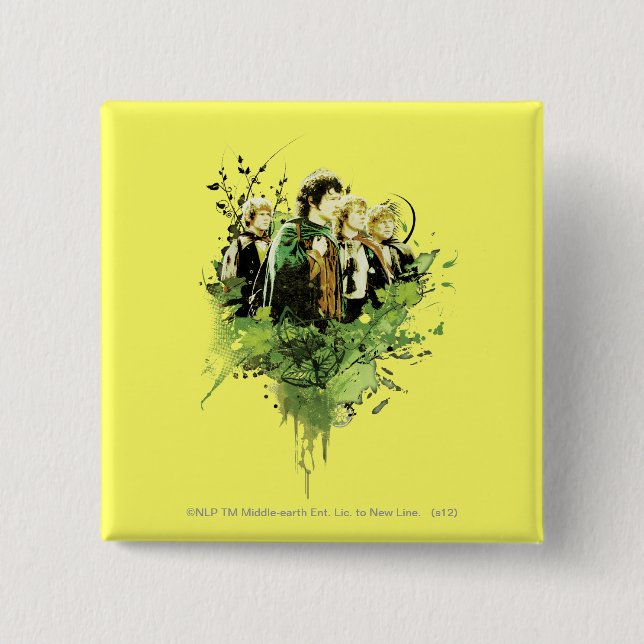 FRODO™ mit Hobbits Vector Collage Button (Vorderseite)