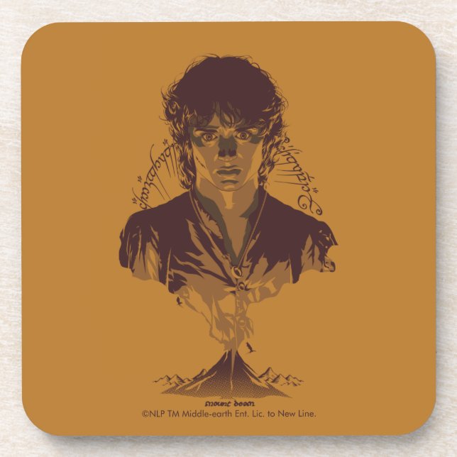 FRODO™ MOUNT DOOM™ Tengwar-Inschrift Grafik Getränkeuntersetzer (Vorderseite)