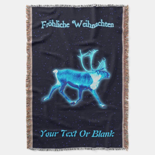 Froehliche Weihnachten - Blaue Karibik (Reindeer) Decke (Vorderseite Vertikal)