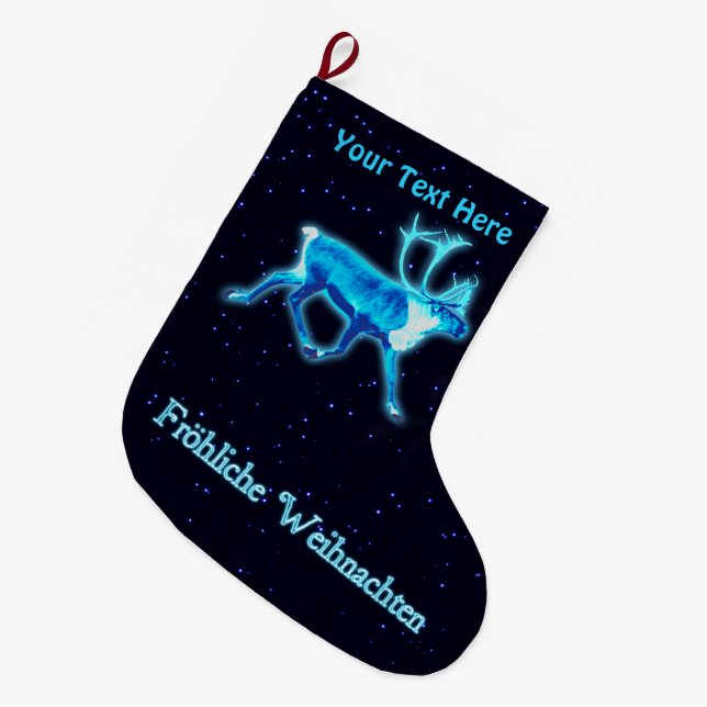 Froehliche Weihnachten - Blaue Karibik (Reindeer) Großer Weihnachtsstrumpf (Vorderansicht (hängend))