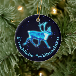 Froehliche Weihnachten - Blaue Karibik (Reindeer) Keramik Ornament