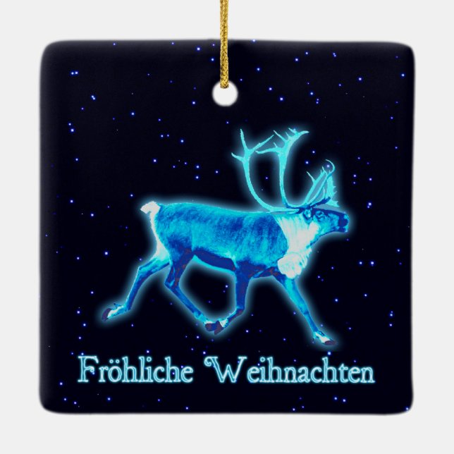 Froehliche Weihnachten - Blaue Karibik (Reindeer) Keramikornament (Rückseite)