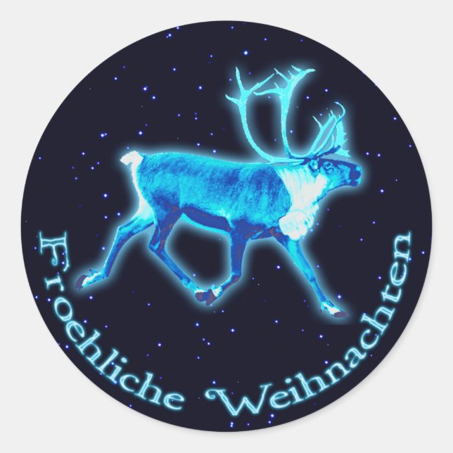 Froehliche Weihnachten - Blaue Karibik (Reindeer) Runder Aufkleber (Vorderseite)