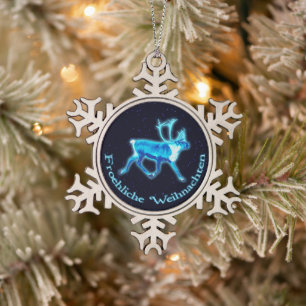 Froehliche Weihnachten - Blaue Karibik (Reindeer) Schneeflocken Zinn-Ornament