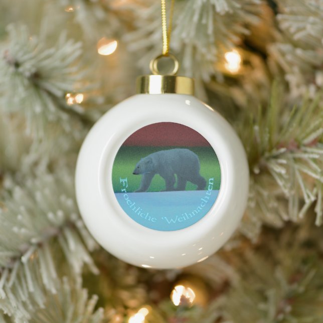 Froehliche Weihnachten - Polar Lights Polar Bear Keramik Kugel-Ornament (Baum)