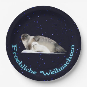Froehliche Weihnachten - Ringed Siegel Pappteller