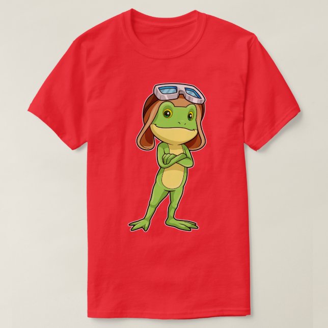 Frog als Pilot mit Hat-Brille T-Shirt (Design vorne)