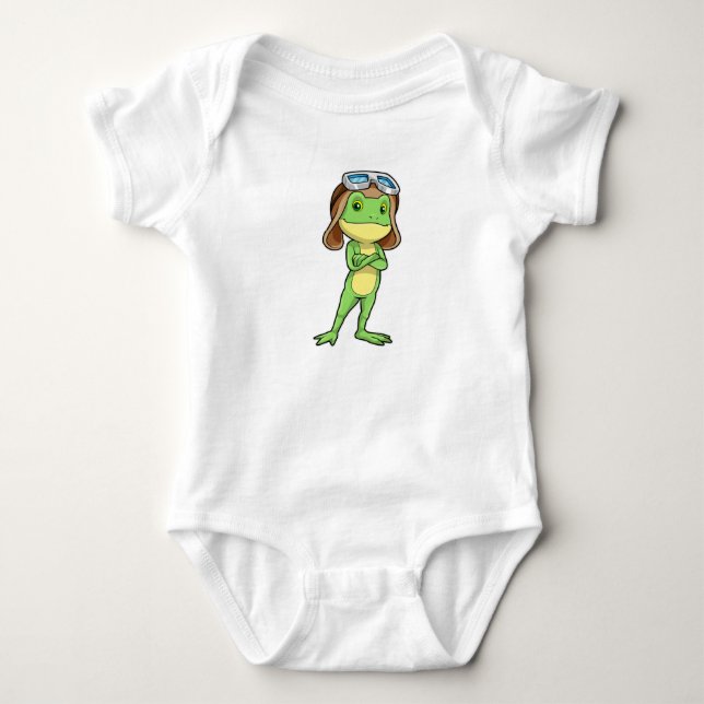 Frog als Pilot mit Hut und Brille Baby Strampler (Vorderseite)