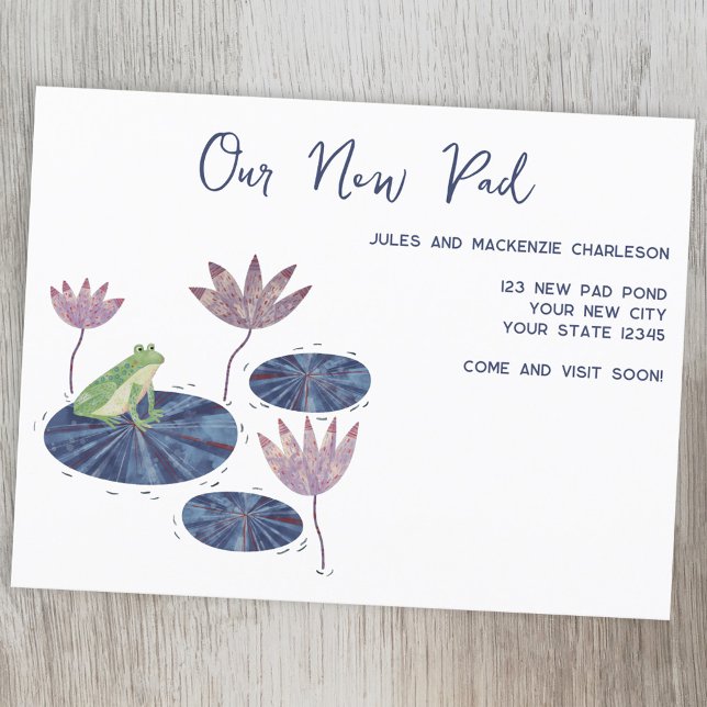 Frog Änderung der Adresse Ankündigung Postkarte (Frog themed New Pad change of address moving home announcement postcard.)