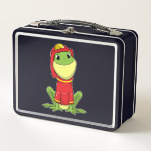Frog as Firefighter with Helmet Metall Brotdose