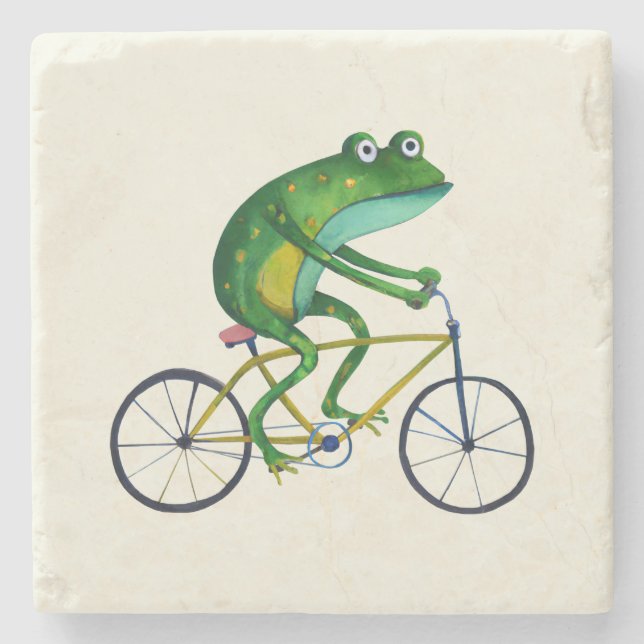 Frog auf dem Fahrrad Steinuntersetzer (Vorderseite)