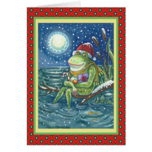 FROG AUF DER WEIHNACHTKINDER-GREETING-KARTENRÖHRE