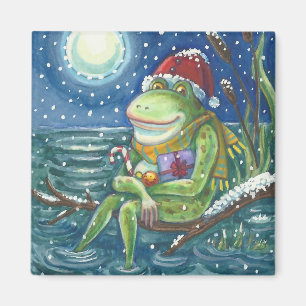 FROG AUF EINEM LOG, URLAUB MERRY CHRISTMAS MAGNET 