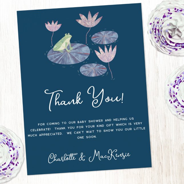 Frog auf einer Lily Pad Baby Dusche Danke Postkarte (Frog baby shower thank you postcard with custom text)