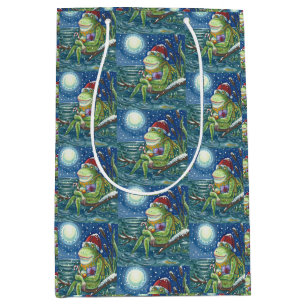 FROG AUF LOG SANTA, CHRISTMAS MEDIUM GIFT BAG MITTLERE GESCHENKTÜTE