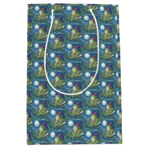 FROG AUF LOG SANTA, CHRISTMAS MEDIUM GIFT BAG MITTLERE GESCHENKTÜTE