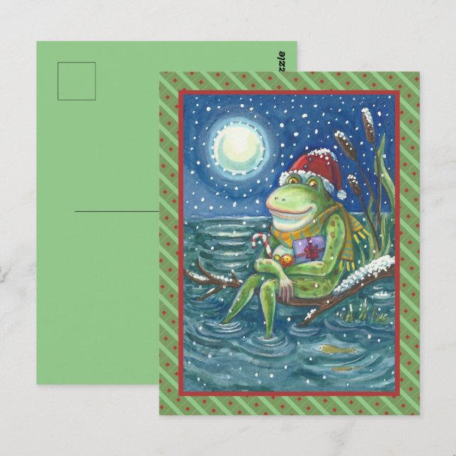 FROG AUF LOG WARMT DAS HERZ, FUNNY, NIEDLICHE WEIH POSTKARTE (Vorne/Hinten)
