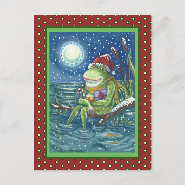 FROG AUF LOG WARMT DAS HERZ, FUNNY, NIEDLICHE WEIH POSTKARTE (Vorderseite)
