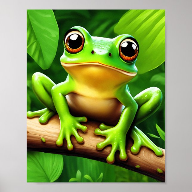 Frog auf Zweig Natur Kunst Poster (Vorne)