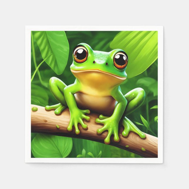 Frog auf Zweig Natur Kunst Serviette (Vorderseite)
