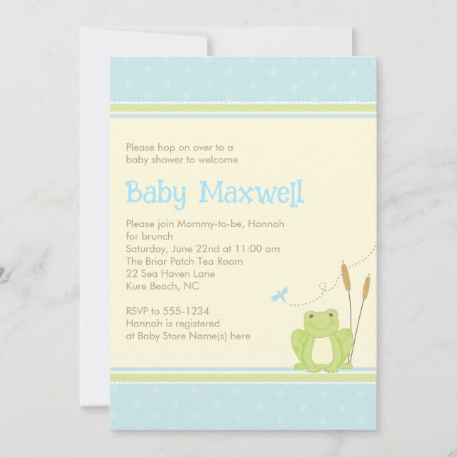 Frog Baby Boy Shower Einladung - Blau und Grün (Vorderseite)