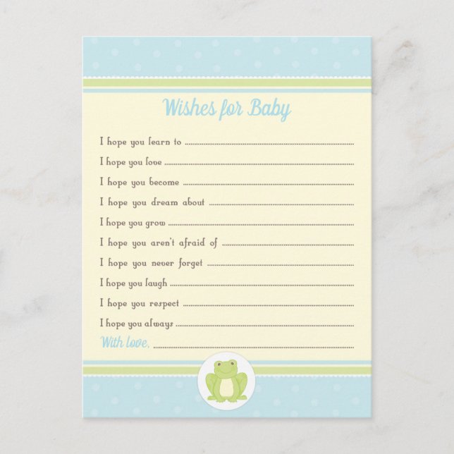 Frog Baby Dusche wünscht gut Blau und Gelb Postkarte (Vorderseite)