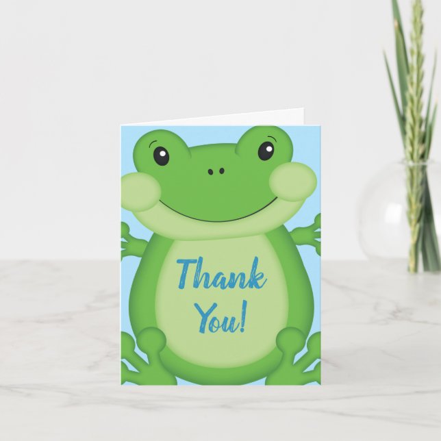 Frog Baby Shower Blue Dankeskarte (Vorderseite)