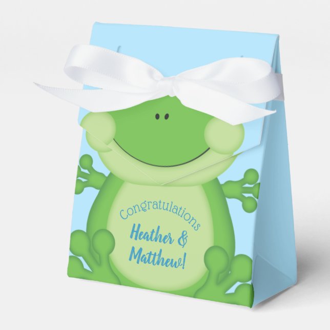 Frog Baby Shower Blue Geschenkschachtel (Vorderseite)