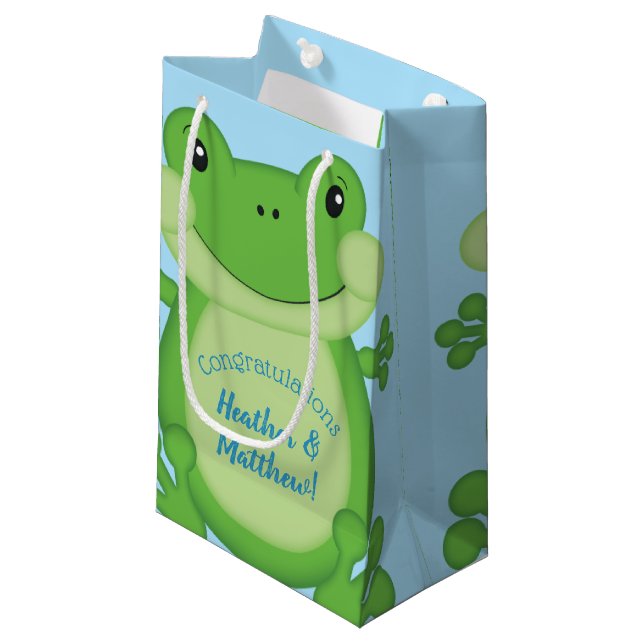 Frog Baby Shower Blue Kleine Geschenktüte (Vorderseite Schrägansicht)
