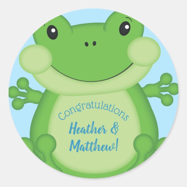 Frog Baby Shower Blue Runder Aufkleber (Vorderseite)