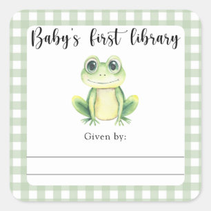 Frog Baby Shower Buchzeichen - erste Babybibliothe Quadratischer Aufkleber