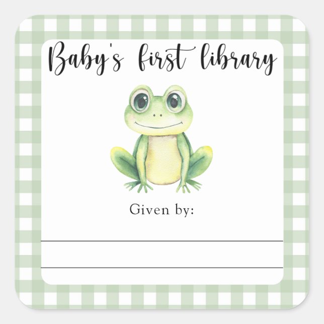 Frog Baby Shower Buchzeichen - erste Babybibliothe Quadratischer Aufkleber (Vorderseite)