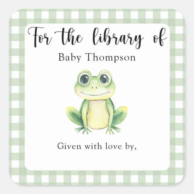 Frog Baby Shower Buchzeichen - für die Bibliothek Quadratischer Aufkleber (Vorderseite)
