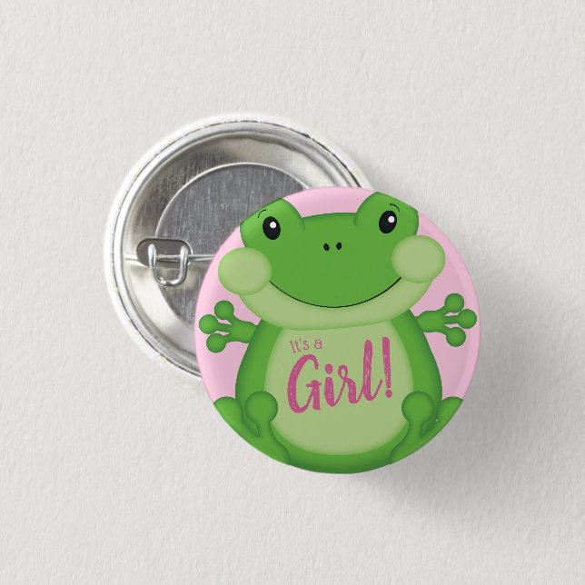 Frog Baby Shower Pink Button (Vorne & Hinten)