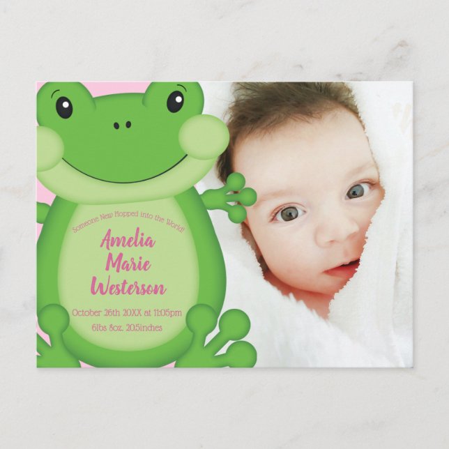 Frog Baby Shower Pink Girl Postkarte (Vorderseite)