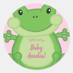 Frog Baby Shower Pink Girl Runder Aufkleber