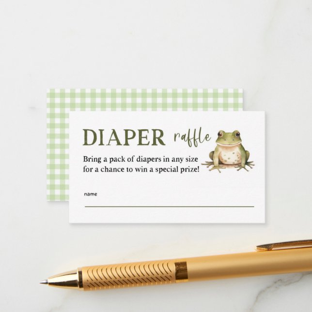 Frog Baby Shower Windeln Raffel Tickets Begleitkarte (Vorderseite/Rückseite Beispiel)