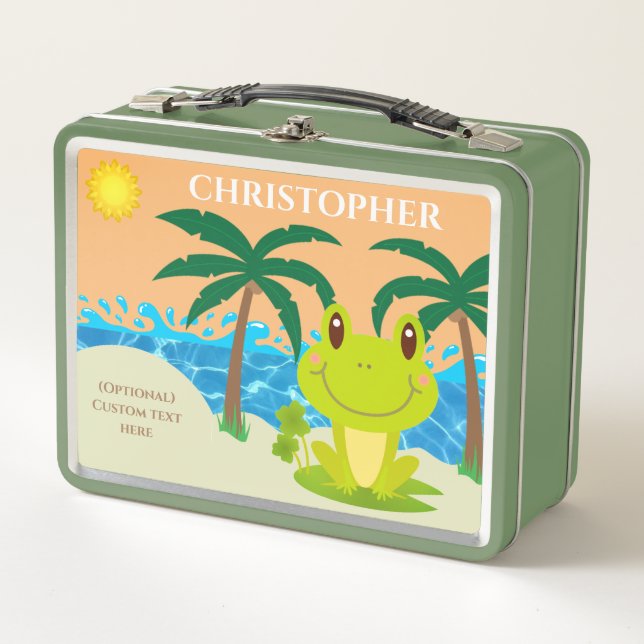 Frog Beach angepasster Namenstext Metall Brotdose (Vorderseite)