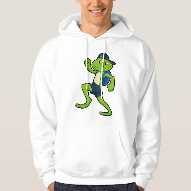 Frog beim Laufen mit Rucksack & Hut Hoodie (Vorderseite)
